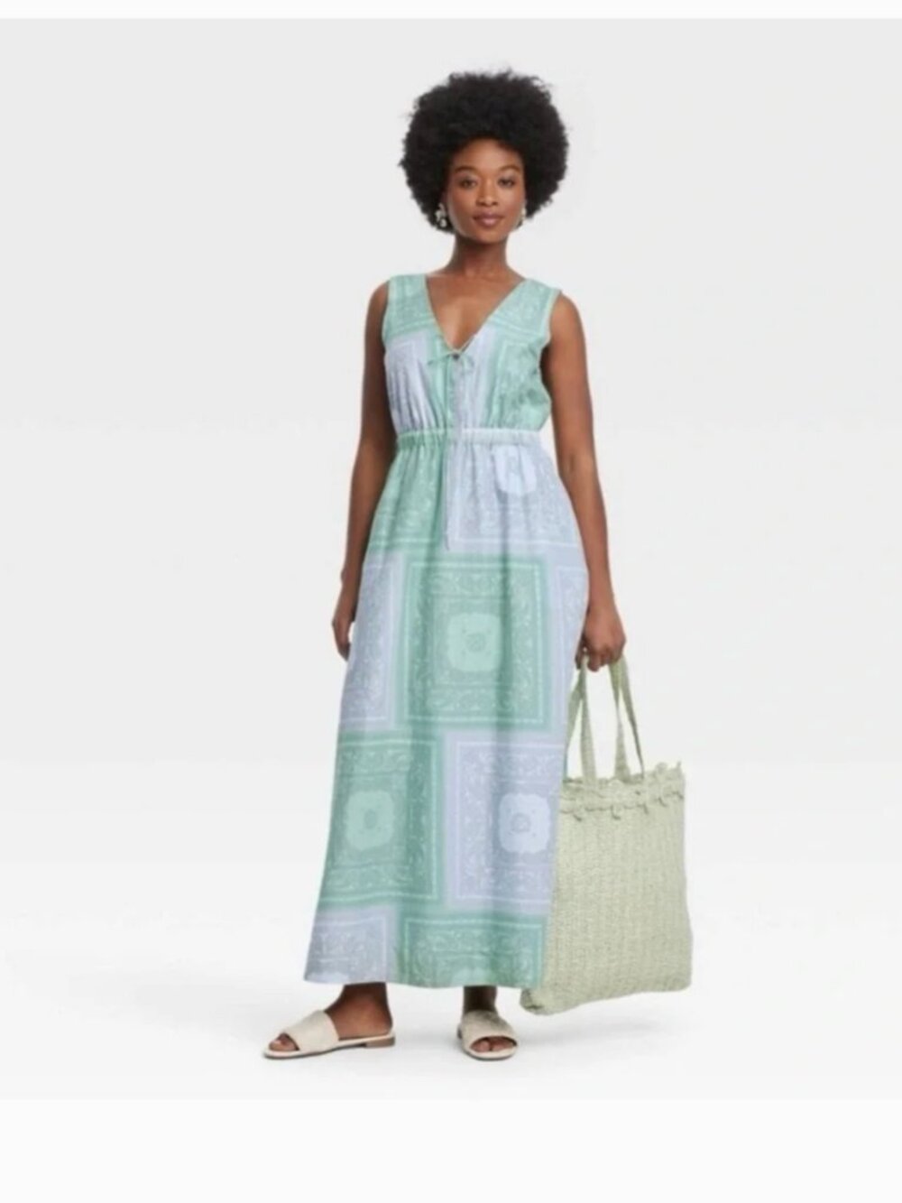 Universal Thread Green & Blue Bandana Print Sleeveless Maxi Dress Size Medium - Picture 5 of 6